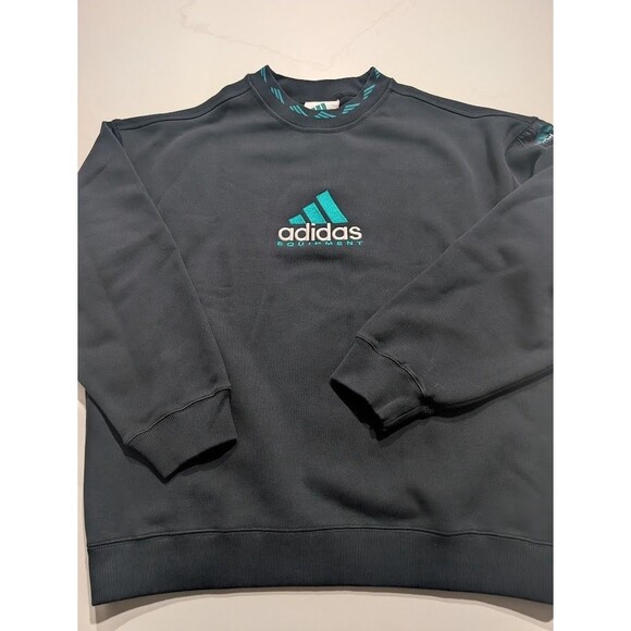 adidas Originals Retro 90s EQT Equipment Logo Sweatshirt Black Crewneck Size M - Picture 6 of 10